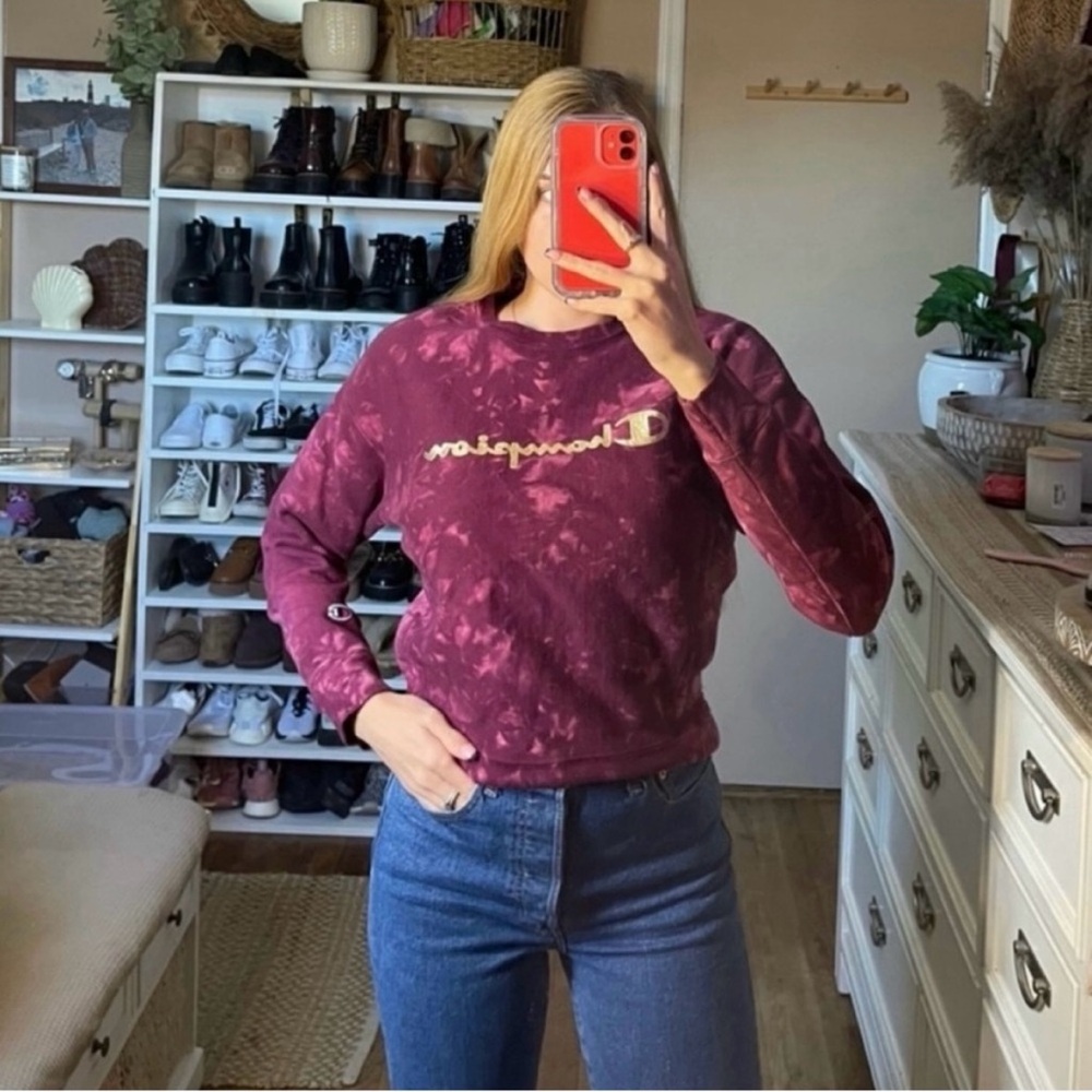 Champion tie dye crewneck sweatshirt with gold graphics